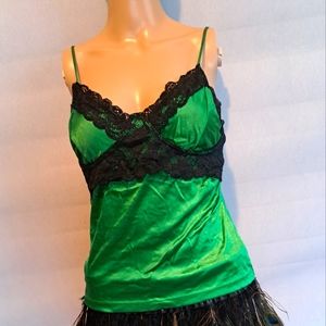 Silky green black lace lingerie or club top VS moda international S